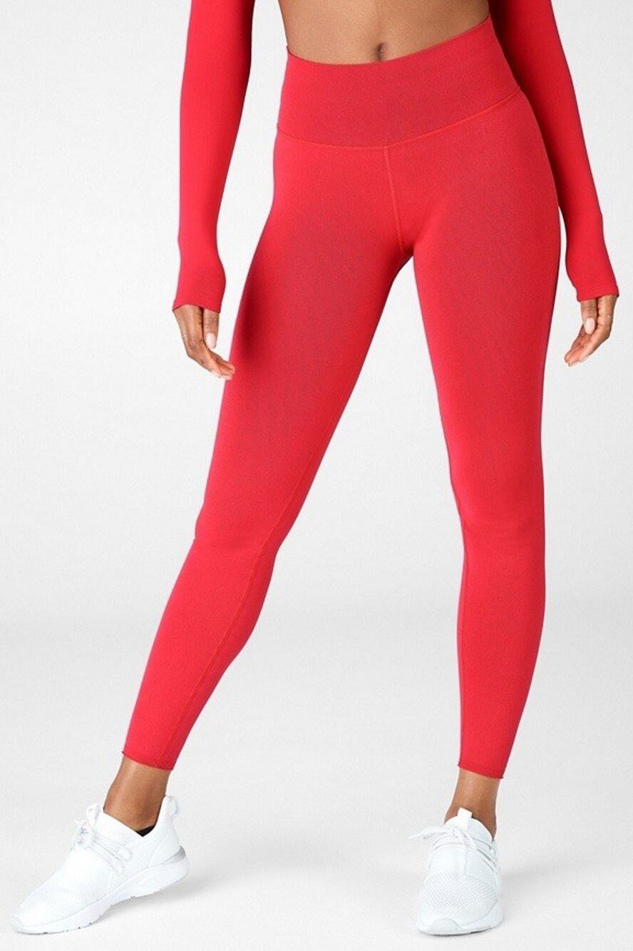 Fabletics SculptKnit High Waist Leggings Women's M Persimmon Red Lasercut EUC